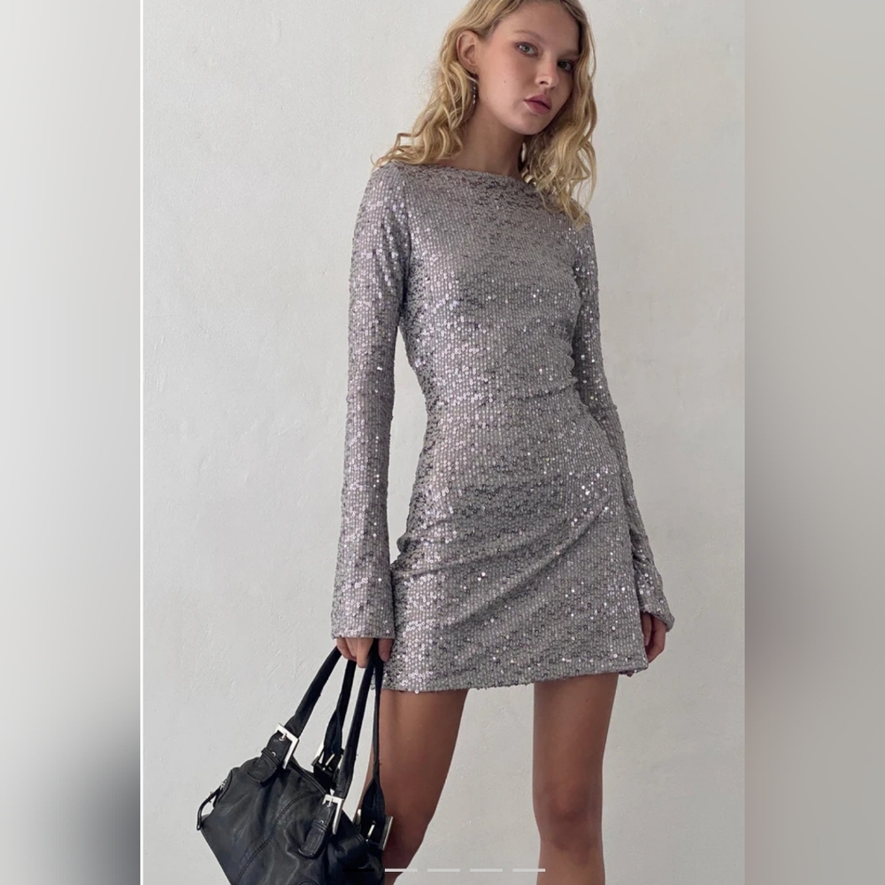 Kimberly Open Back Mini Dress in Silver Sequin